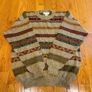 Paul Stuart Mens 100% Alpaca Wool Hand Knit Sweater Size L